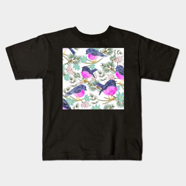 Pink robins Kids T-Shirt by Papergrape